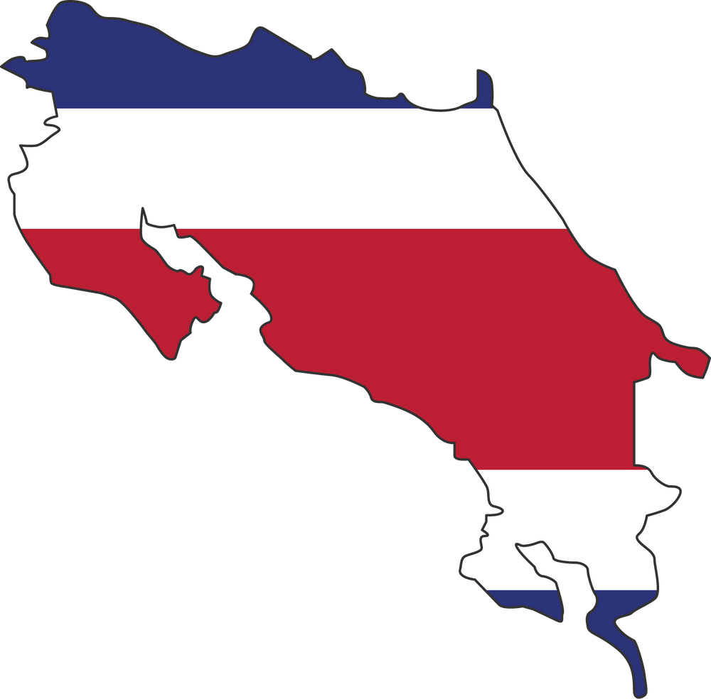 Costa rica map city vector style color of country flag.